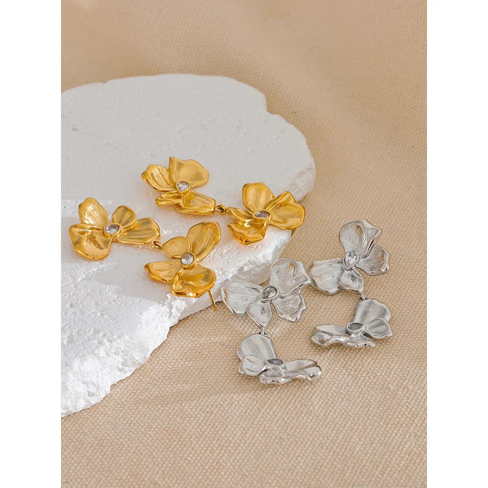 Floral Bow Design Waterproof Drop Earrings