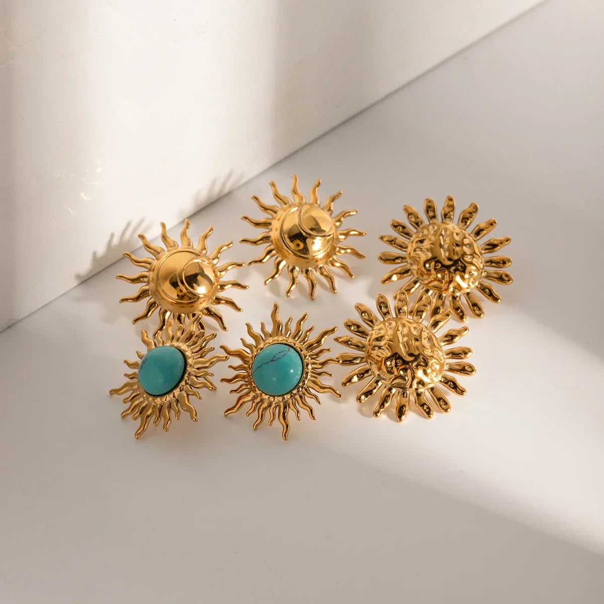 Turquoise Sunflower Ear Clips in Gold