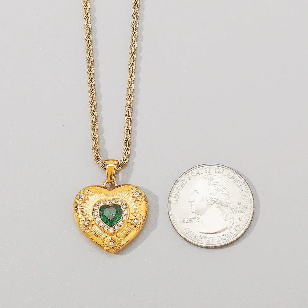 Vintage Heart Shaped Zircon Necklace