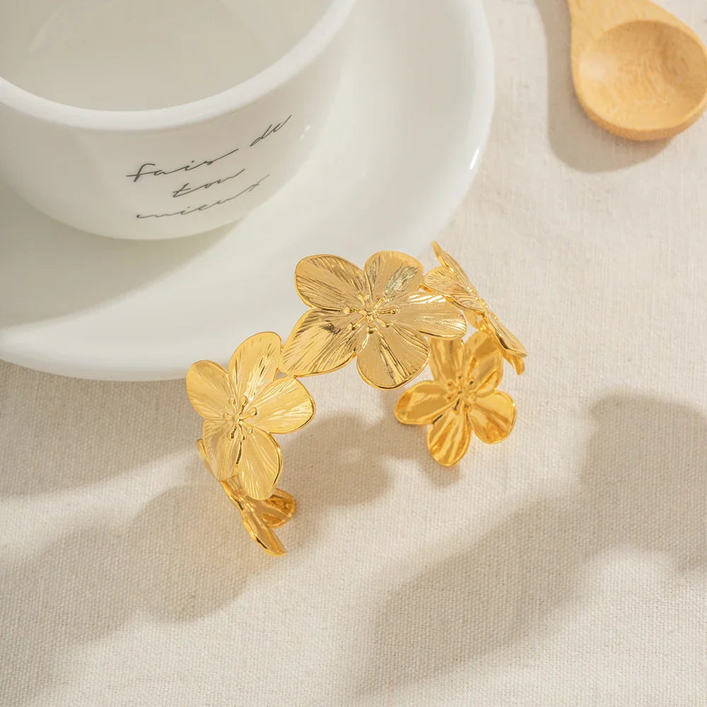 Wide Flower Design Cuff Bracelet