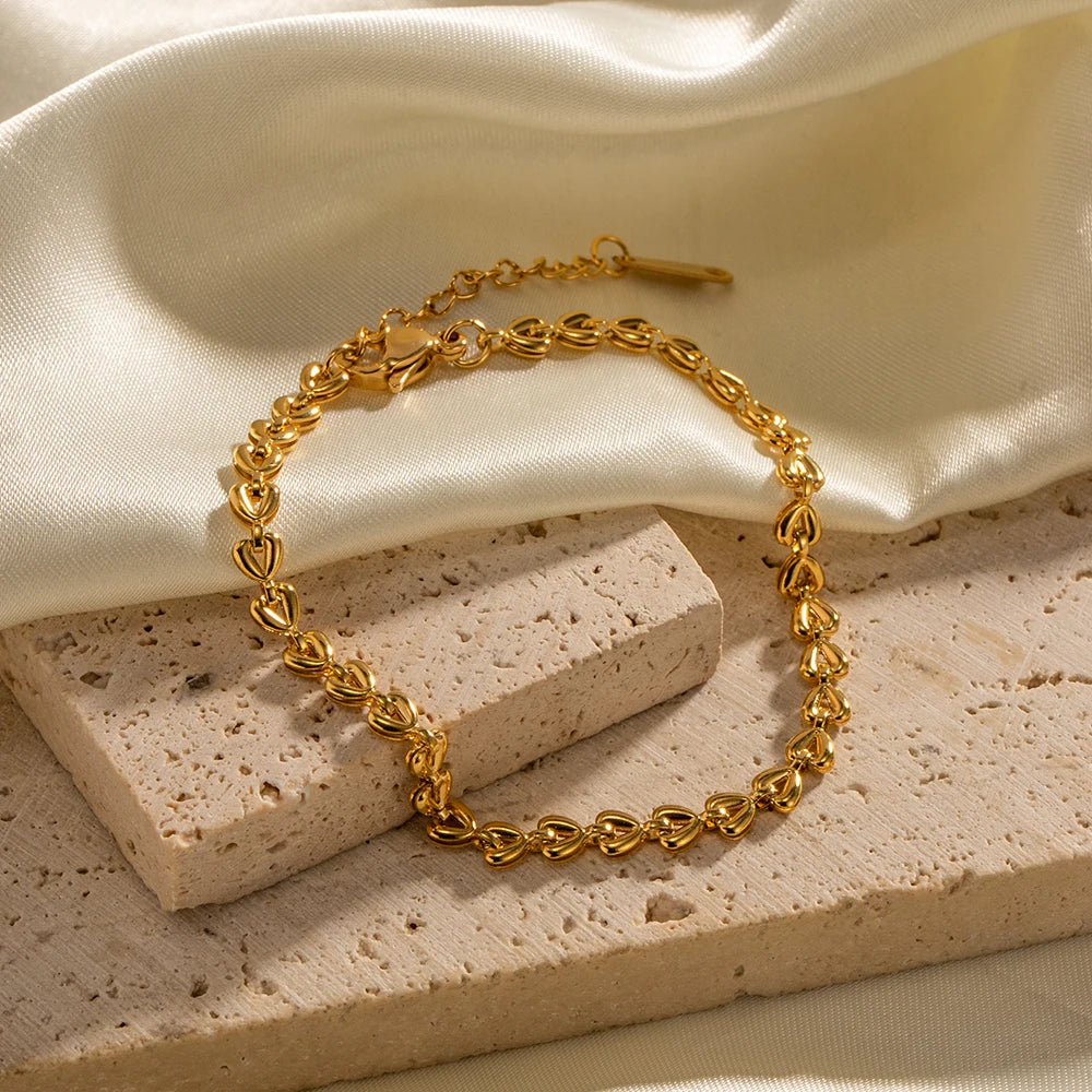 Hollow Heart Braided Gold Plated Bracelet