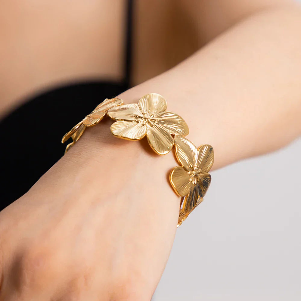 Wide Flower Design Cuff Bracelet