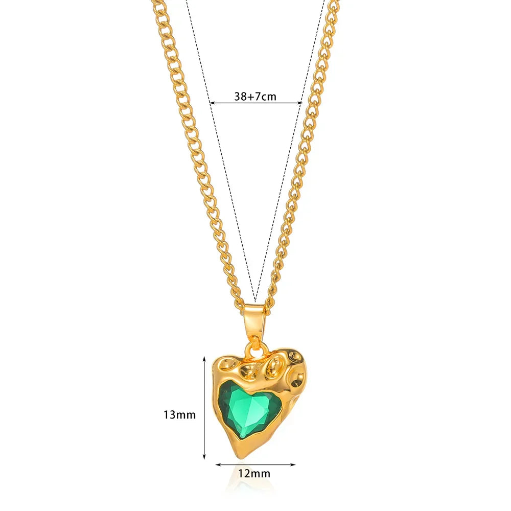 Zircon Necklace with Gold Heart Design