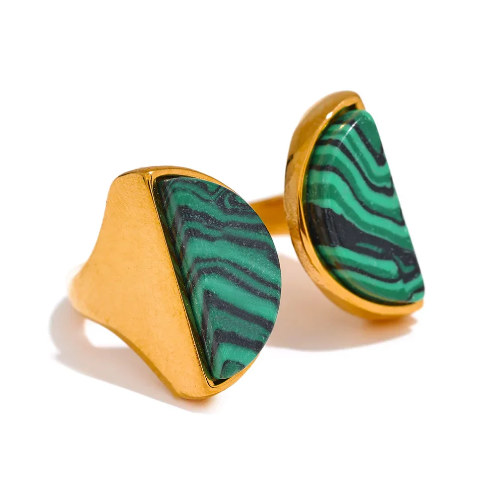 Wide Malachite Stone Ring for Elegant Style