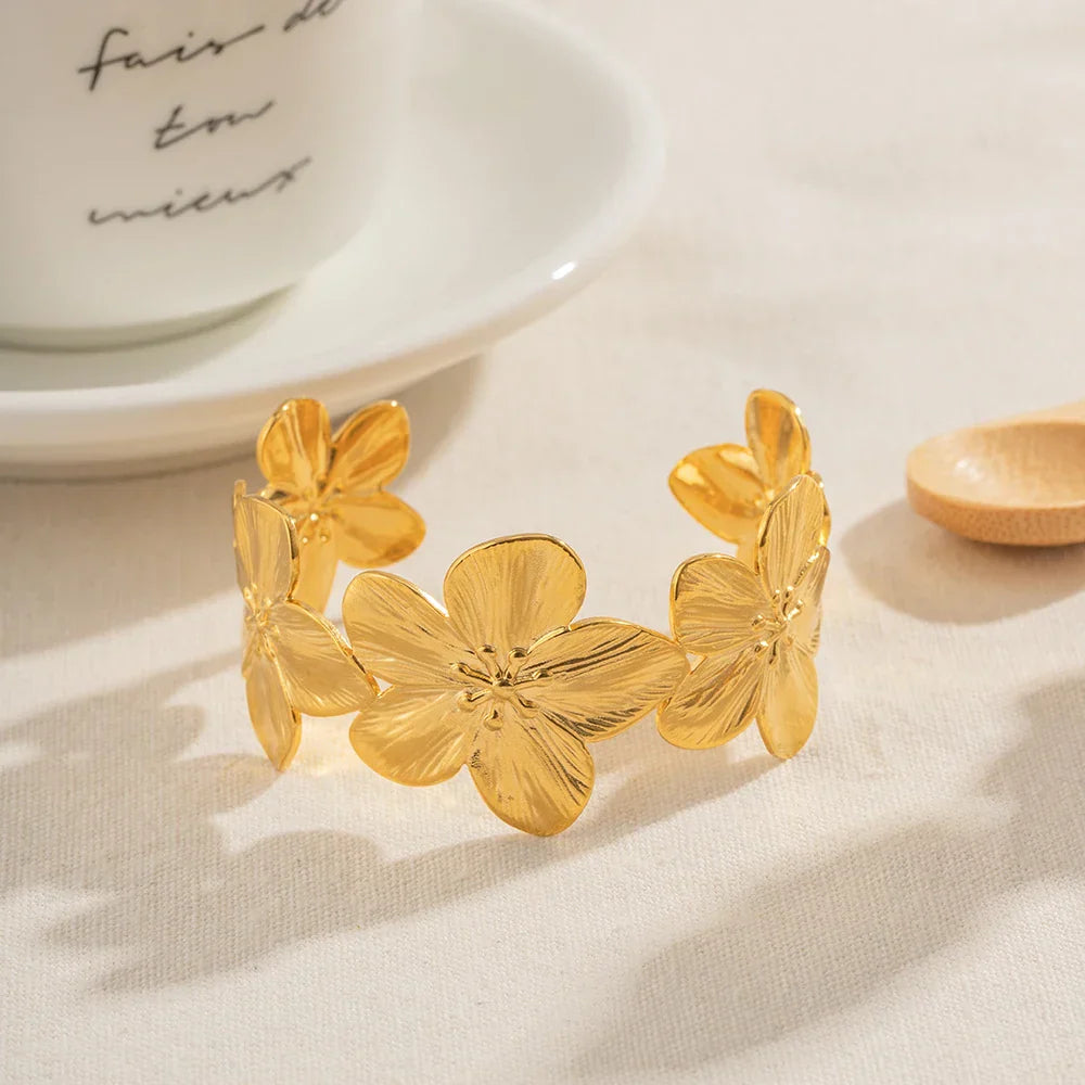 Wide Flower Design Cuff Bracelet