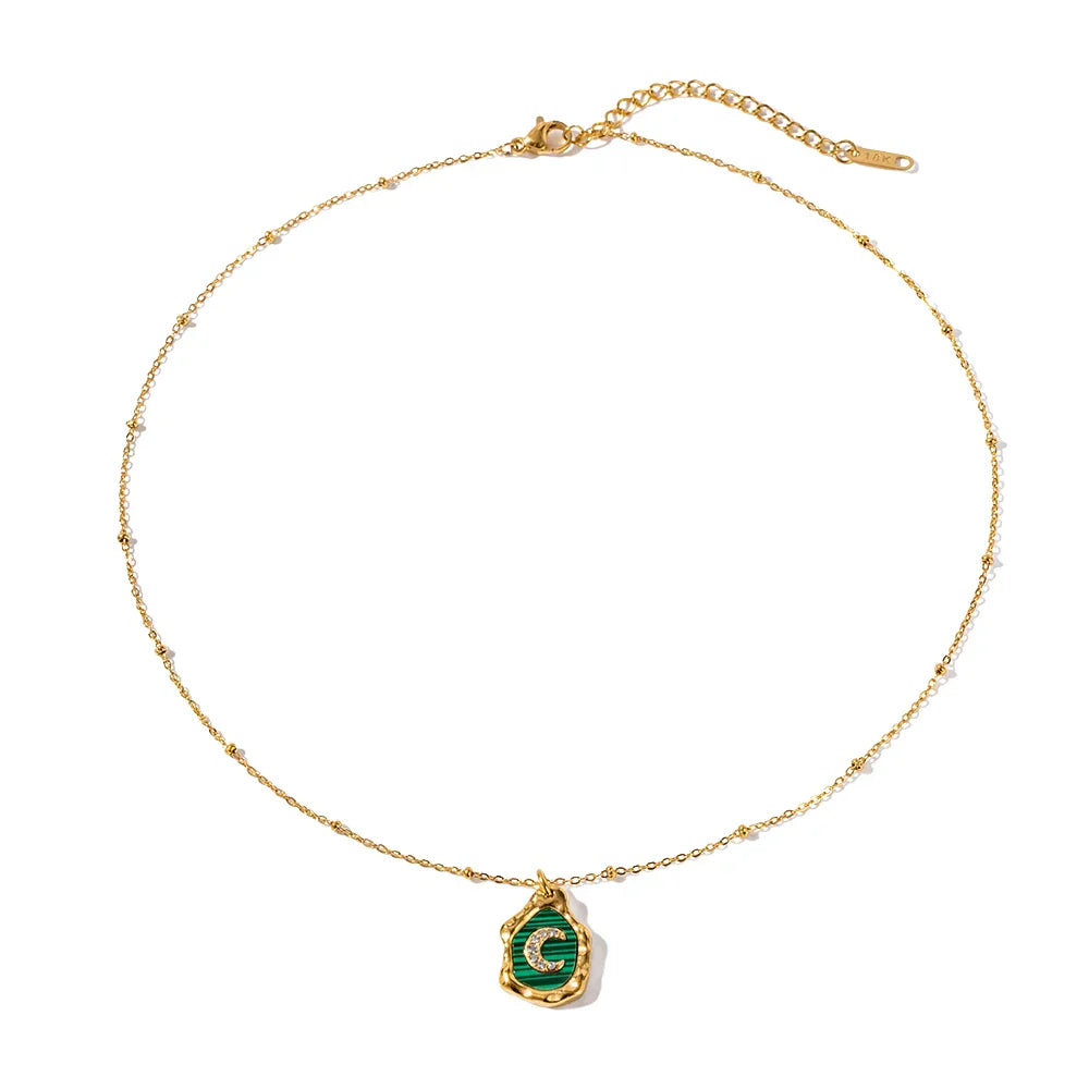 Malachite Pendant Necklace with Moonlit Design