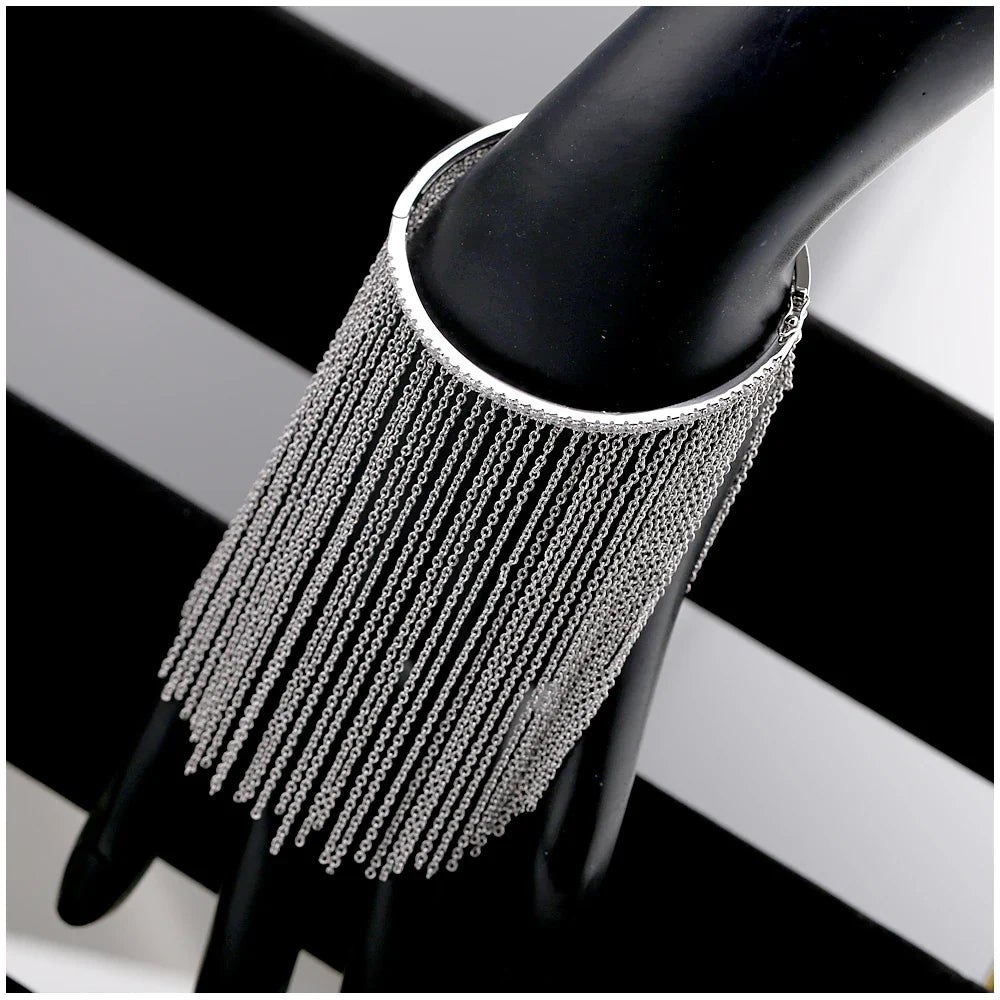 Silver Tassel Bangle with Zircon for Women