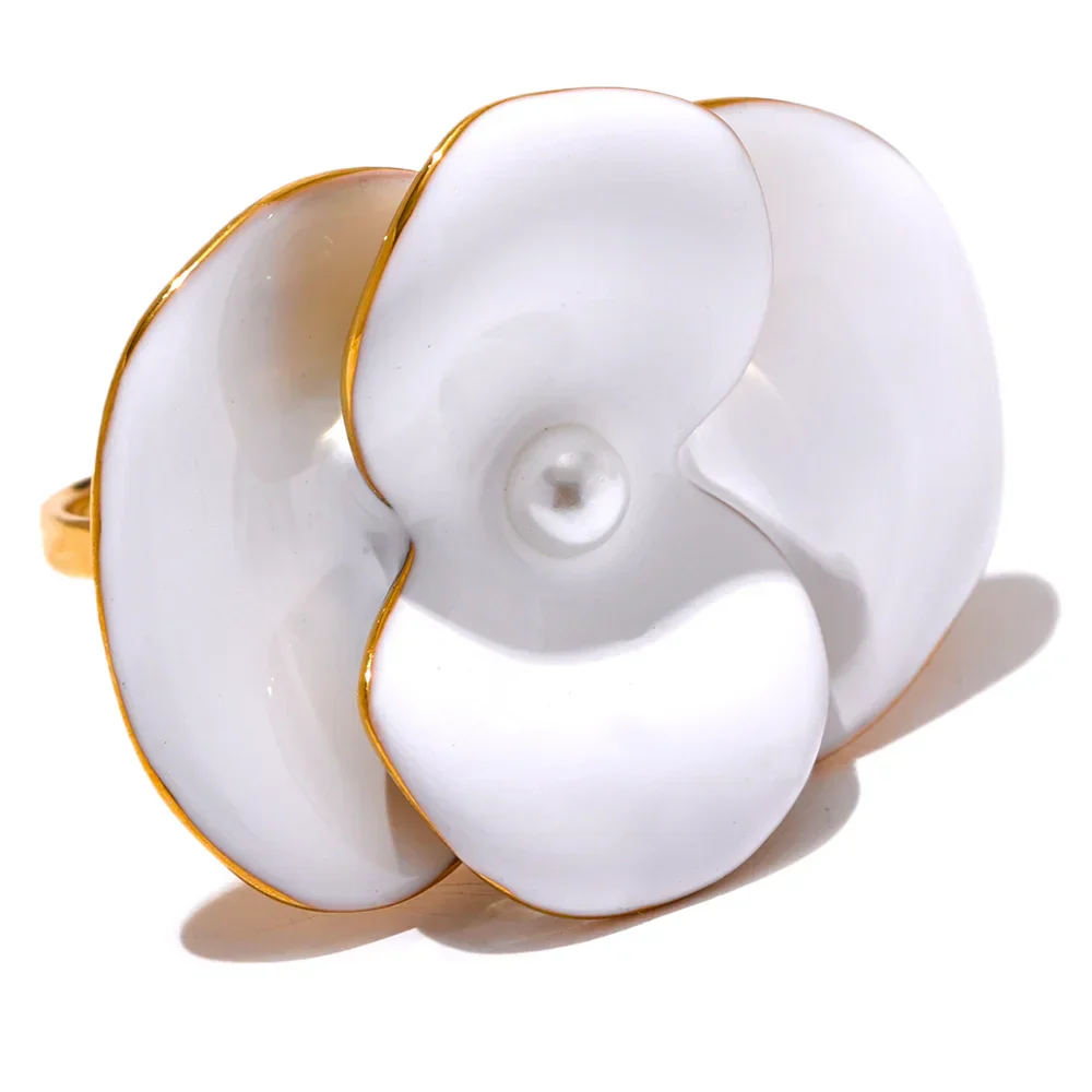 White Enamel Floral Design Ring