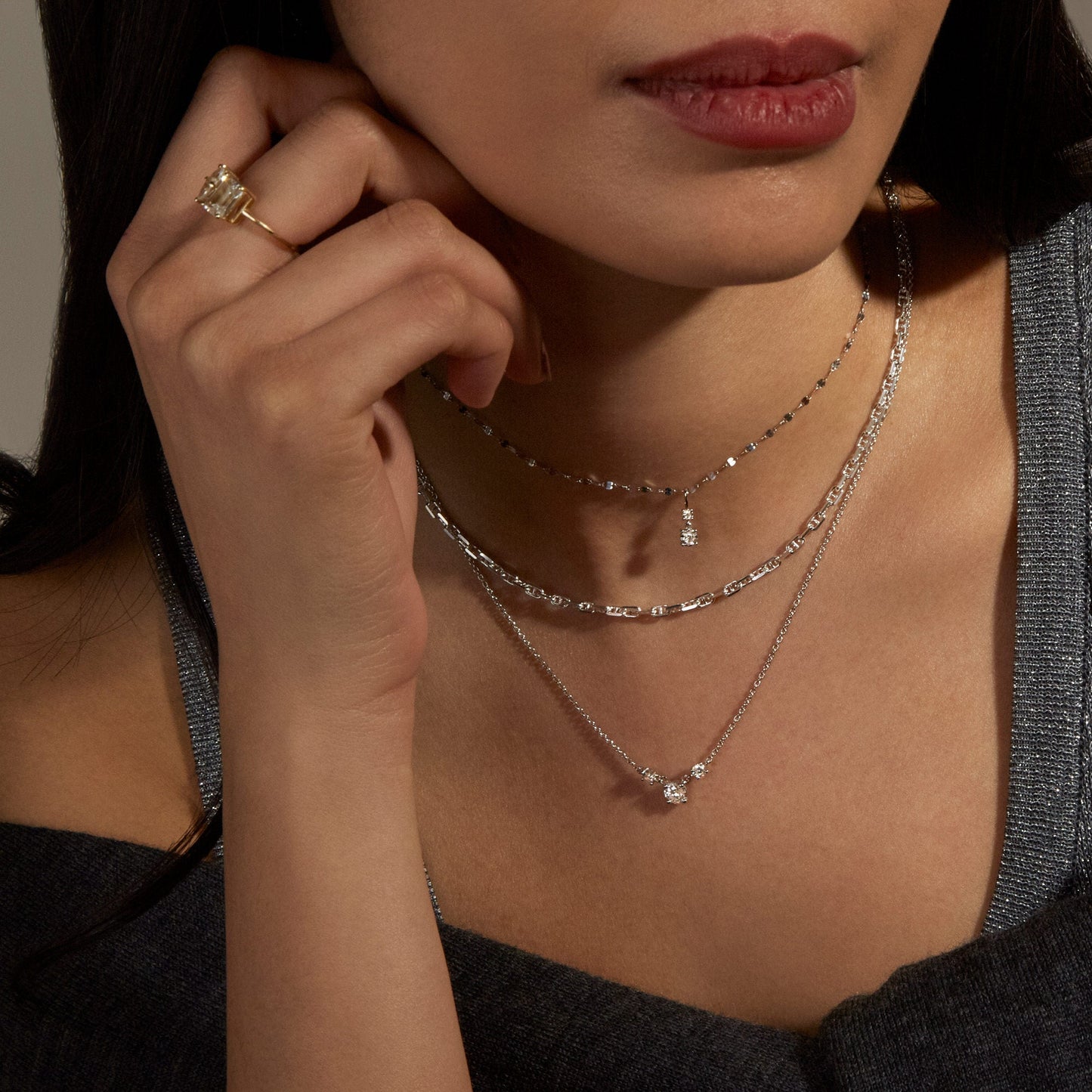 Trio Diamond Necklace with Lab-Created Stones