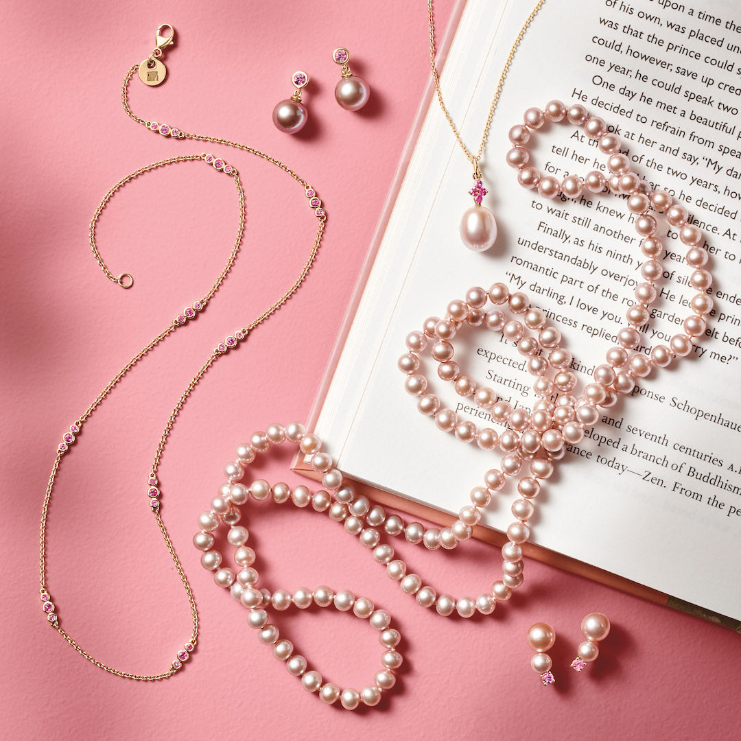 Pink Pearl Rope Necklace in 5mm Size