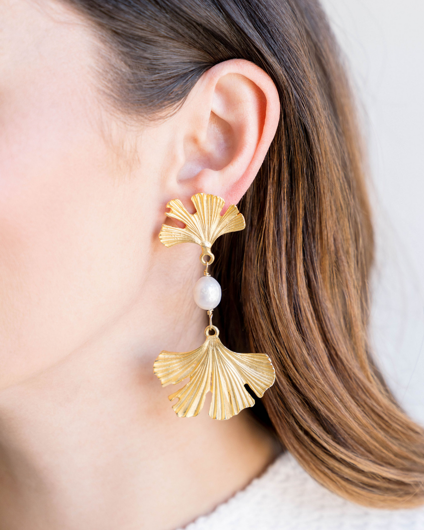 Stylish Pearl Ginkgo Leaf Earrings