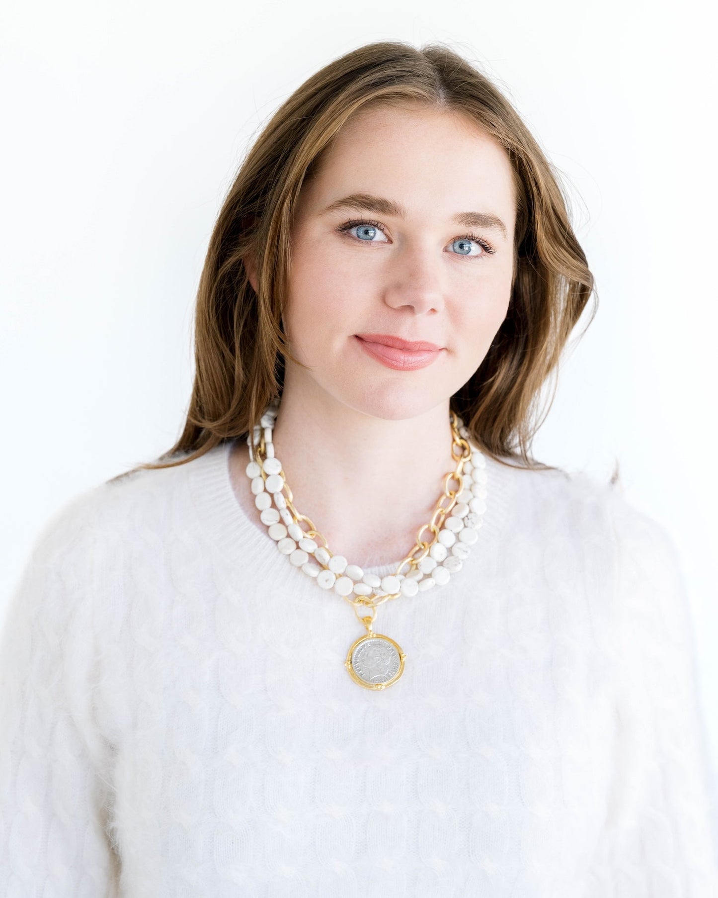 Multi-Strand White Turquoise and Mixed Metal Necklace