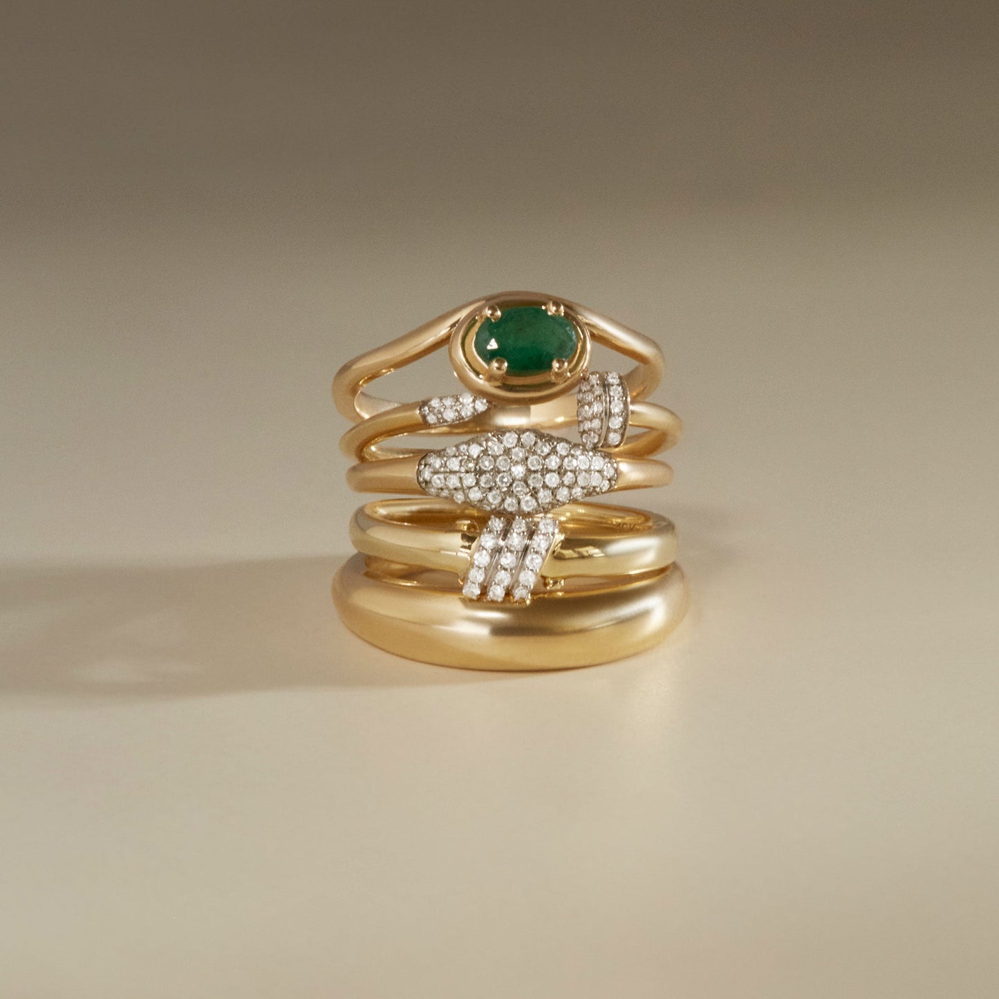 Emerald and Silver Merge Ring Design