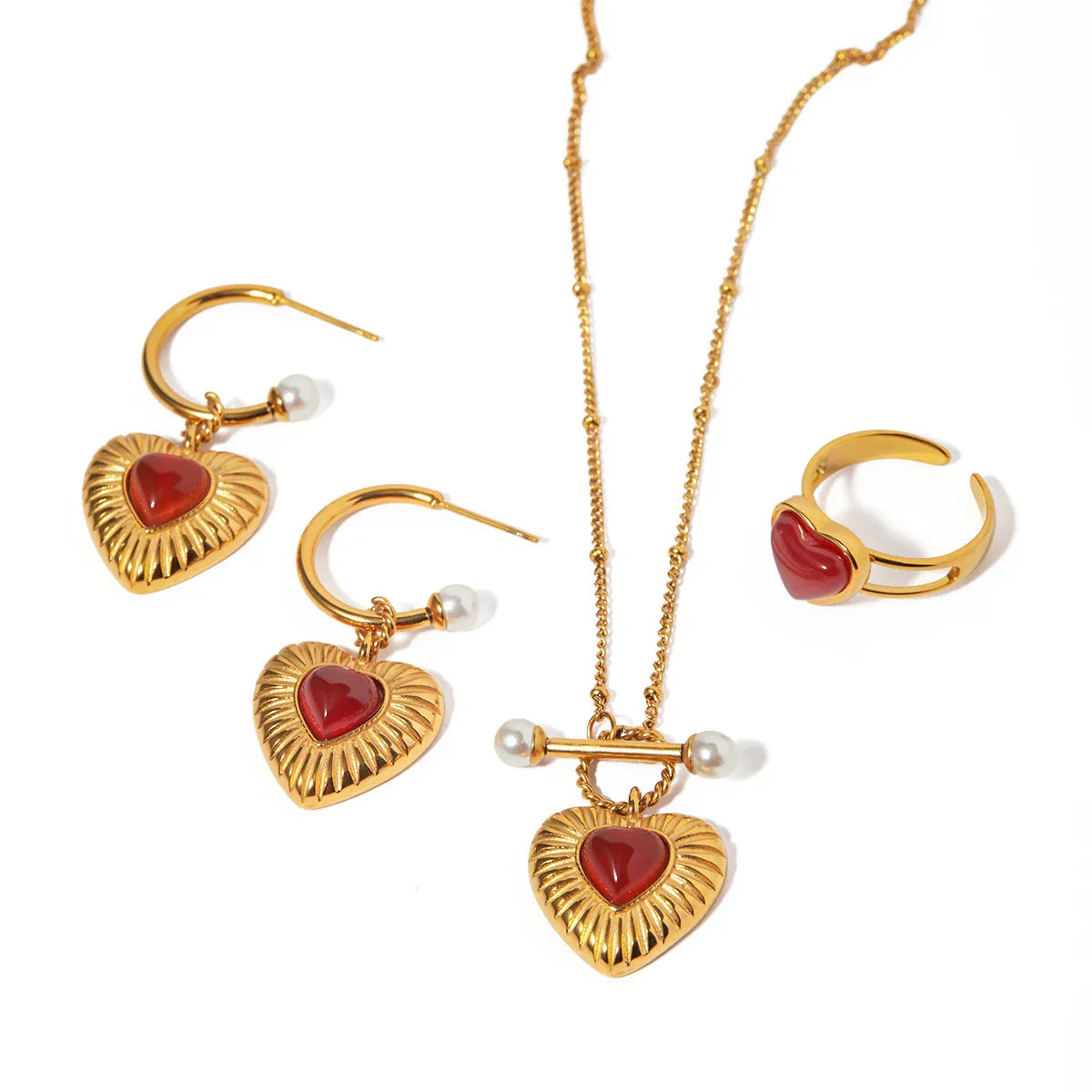 Red Agate Heart Jewelry Set Collection