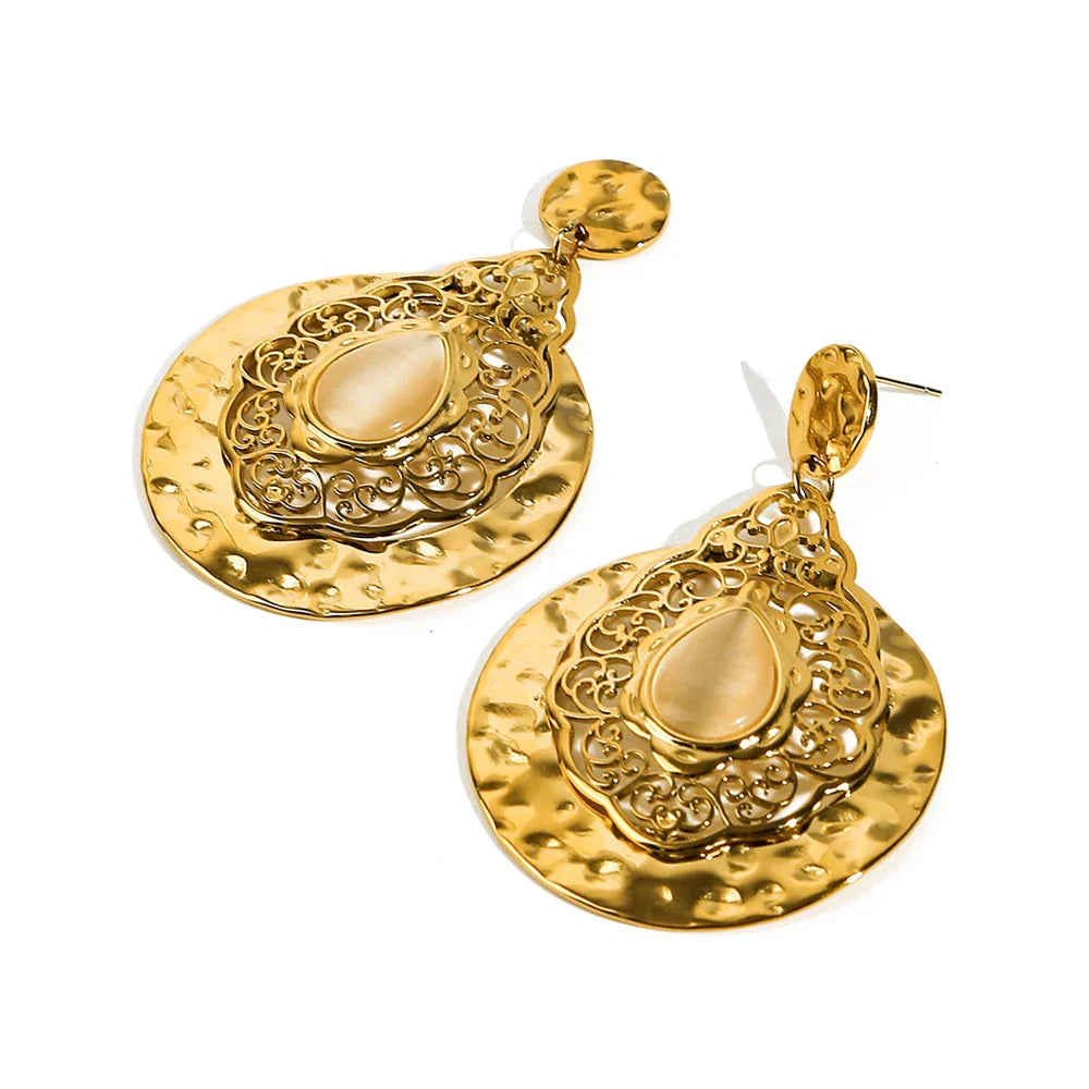 Vintage Opal Drop Earrings in Gold-Plated Metal