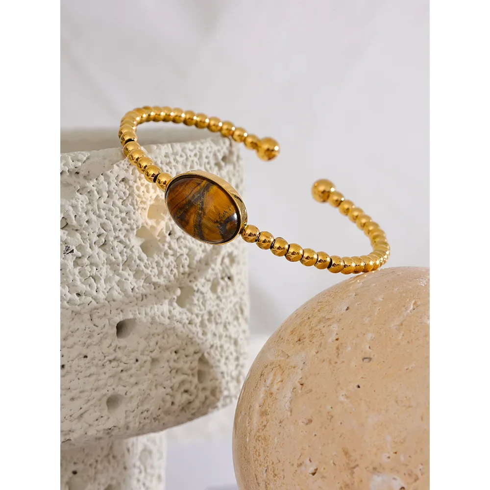 Natural Tiger Stone Cuff Bracelet for Stylish Looks