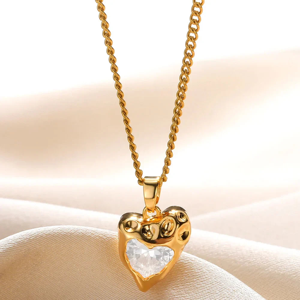 Zircon Necklace with Gold Heart Design