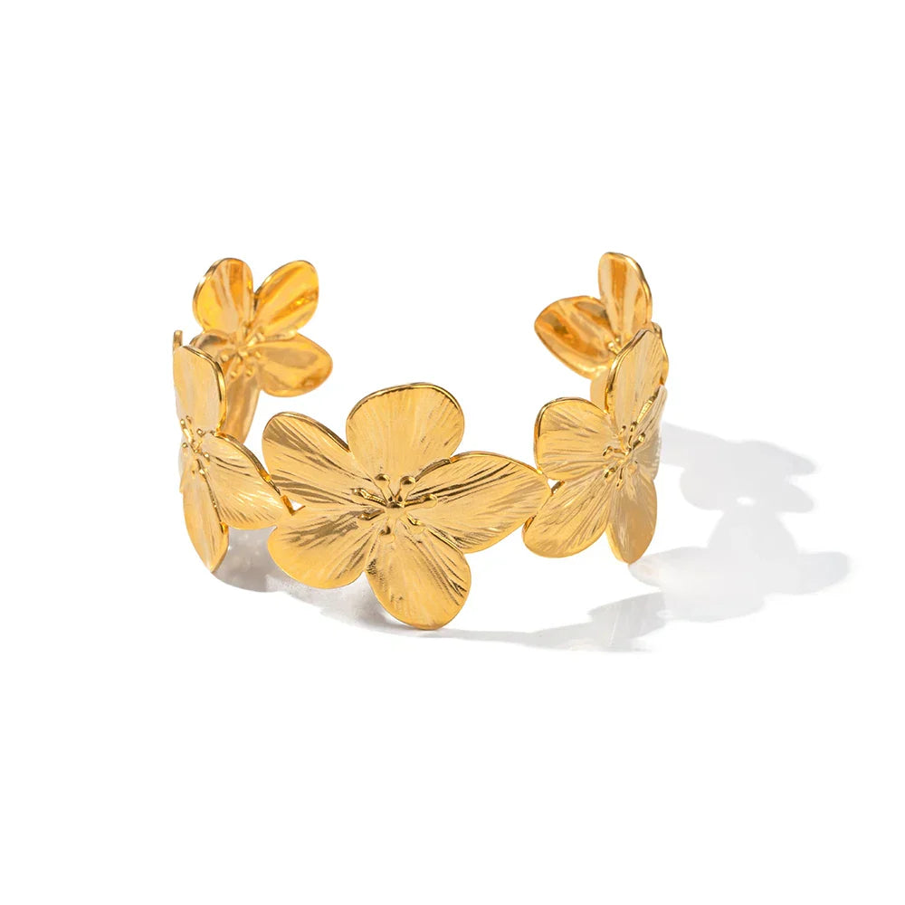 Wide Flower Design Cuff Bracelet