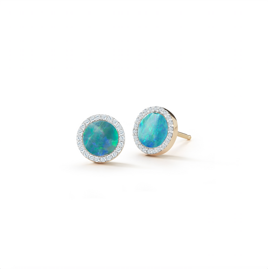 14kt Gold Opal and Diamond Stud Earrings