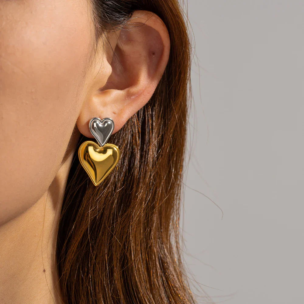 Textured Heart Design Drop Earrings