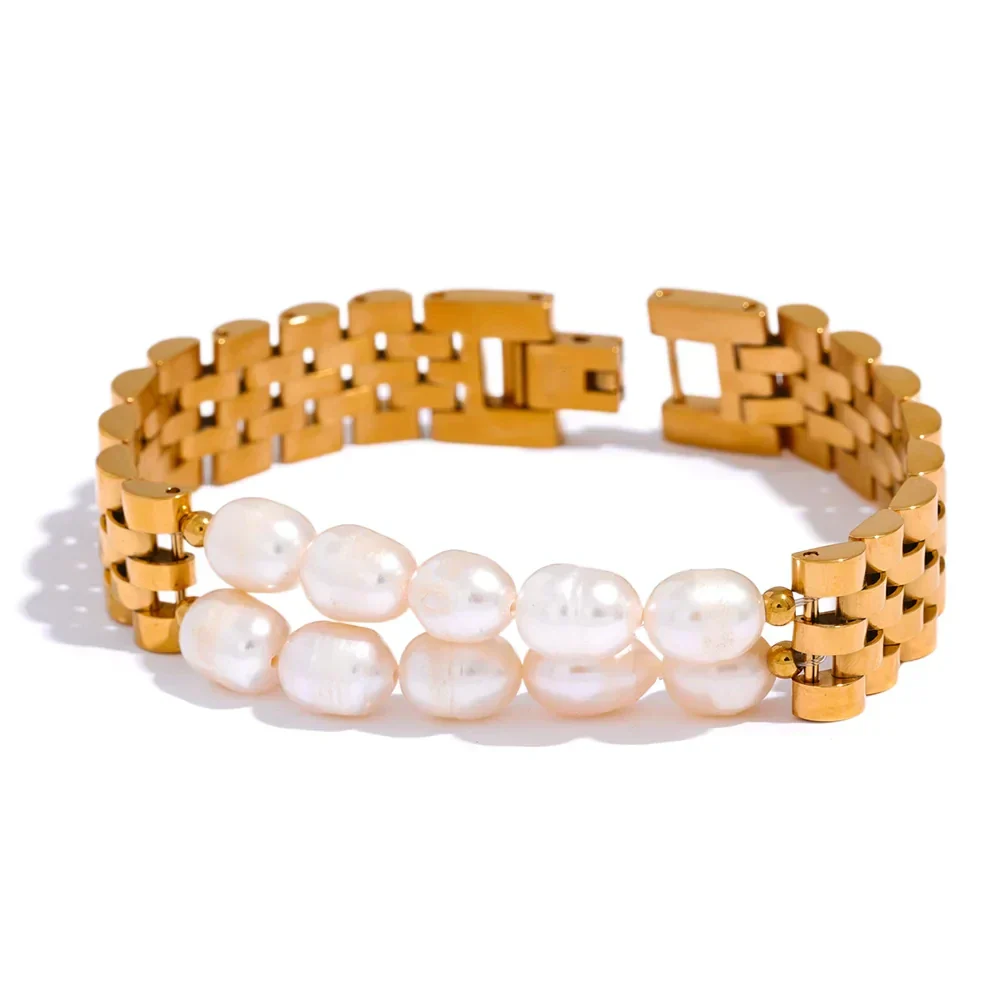 Cuban Chain Bracelet with Pearl Accents