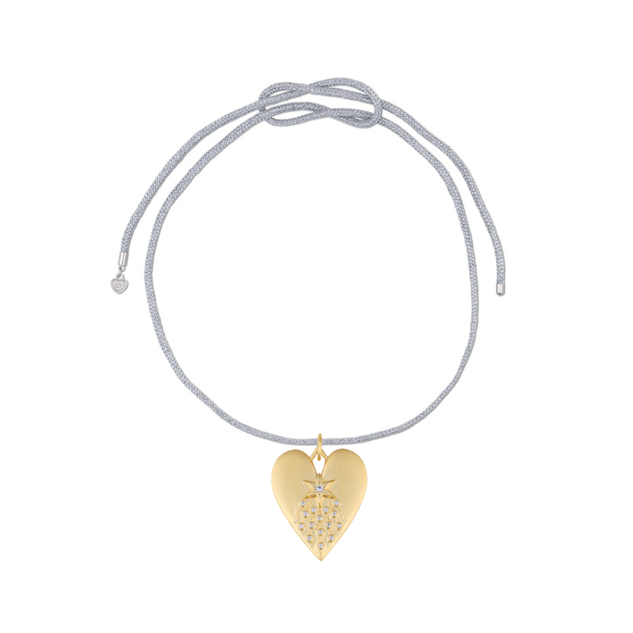 Silver Lurex Cord Heart Charm Necklace