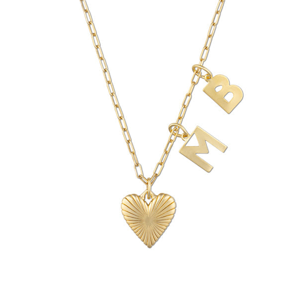 Custom Small Ribbed Gold Heart Initials Necklace