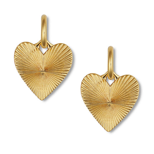 Gold Ribbed Heart Huggie Earrings