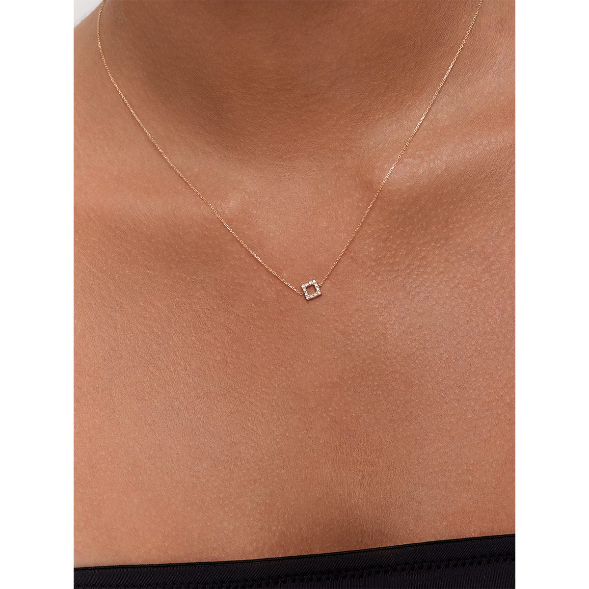 Mini Diamond Square Necklace in 14kt Gold