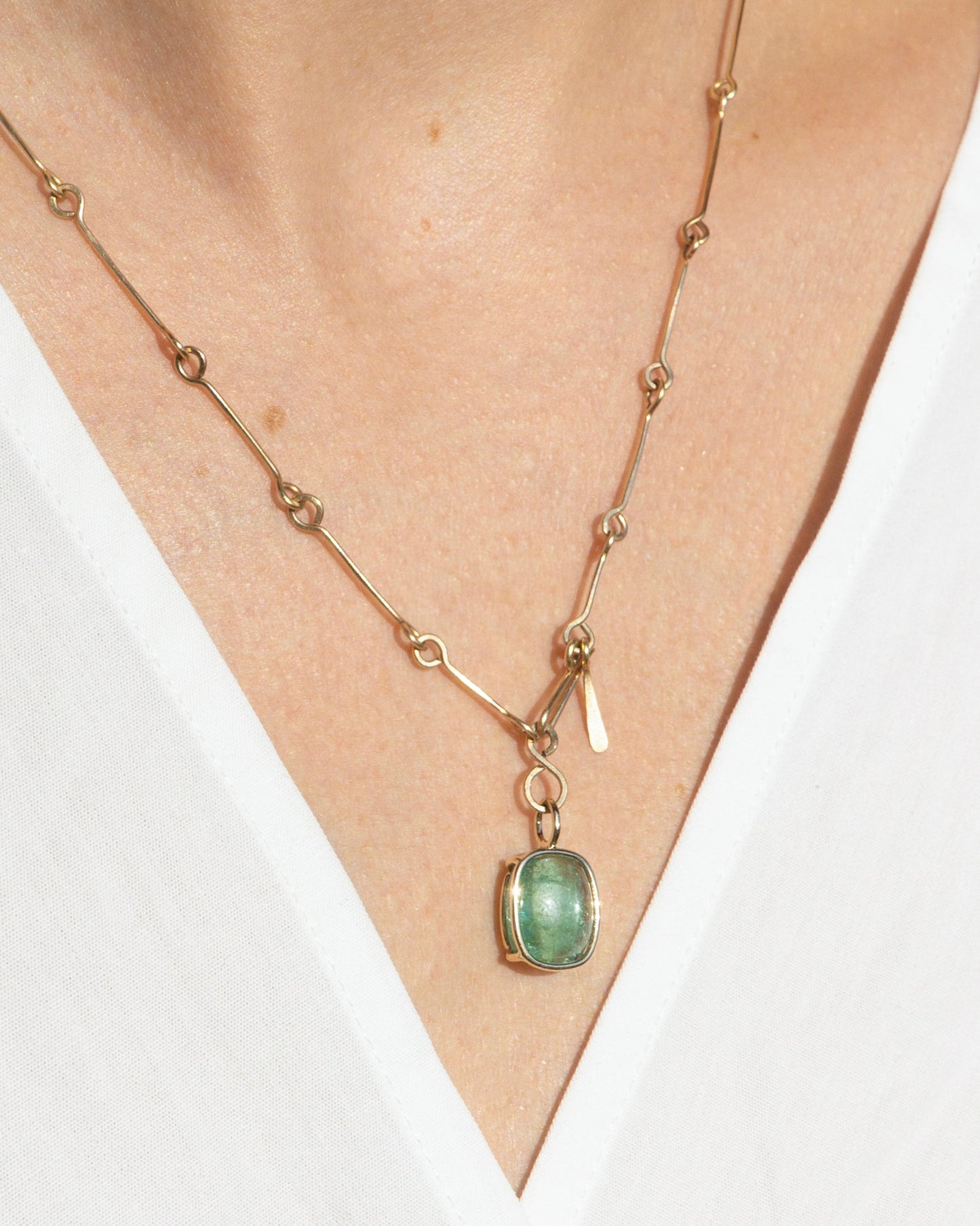 14K Tourmaline Pendant on Bone Chain