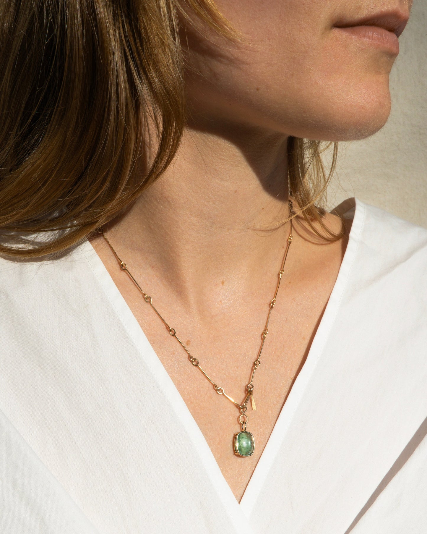 14K Tourmaline Pendant on Bone Chain