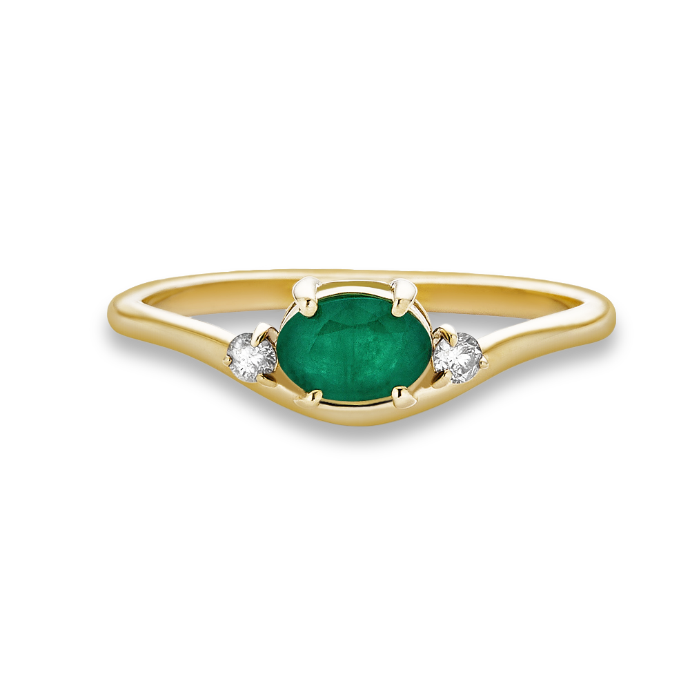 Emerald and Diamond Elegant Merge Ring