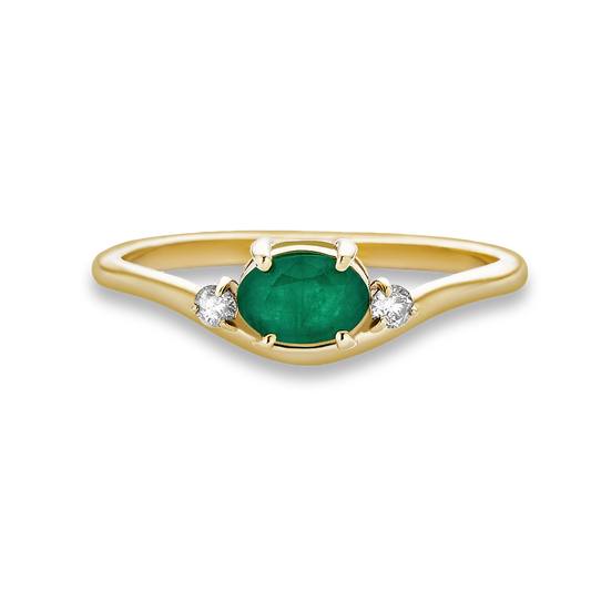 Emerald and Diamond Elegant Merge Ring