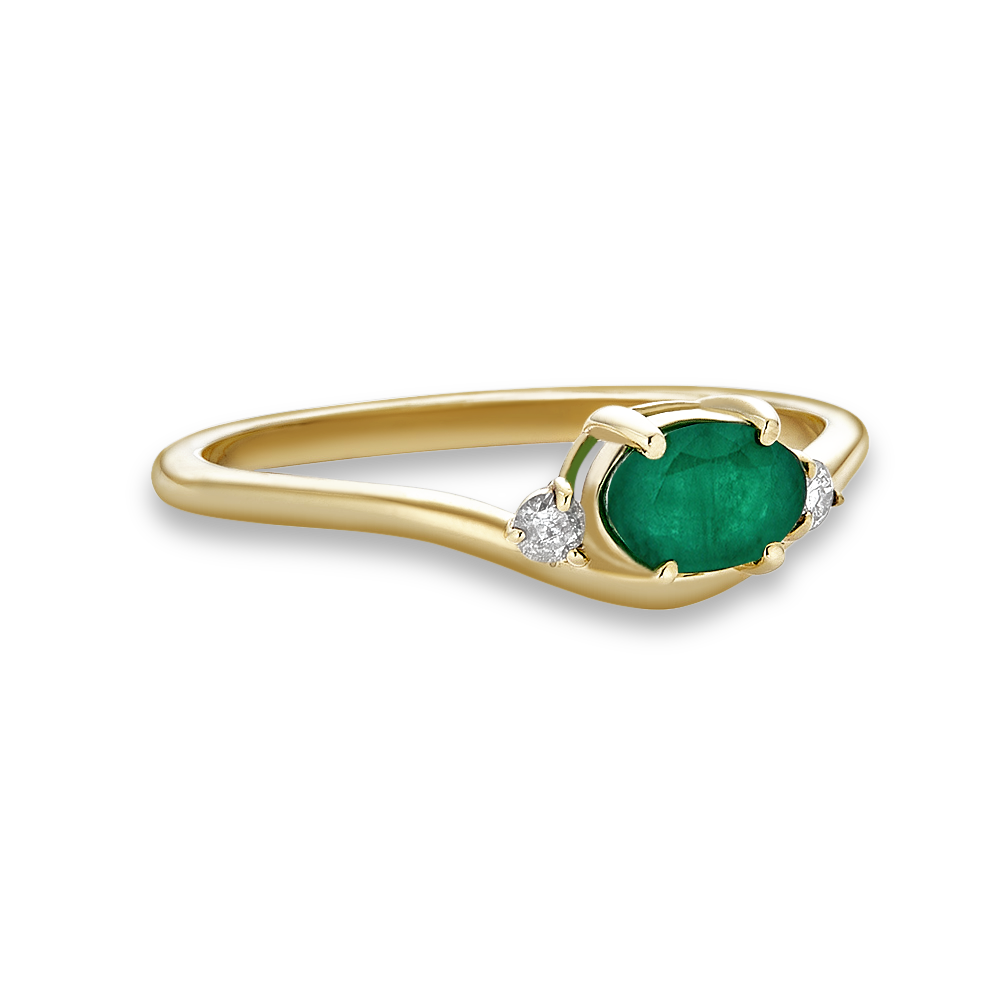 Emerald and Diamond Elegant Merge Ring