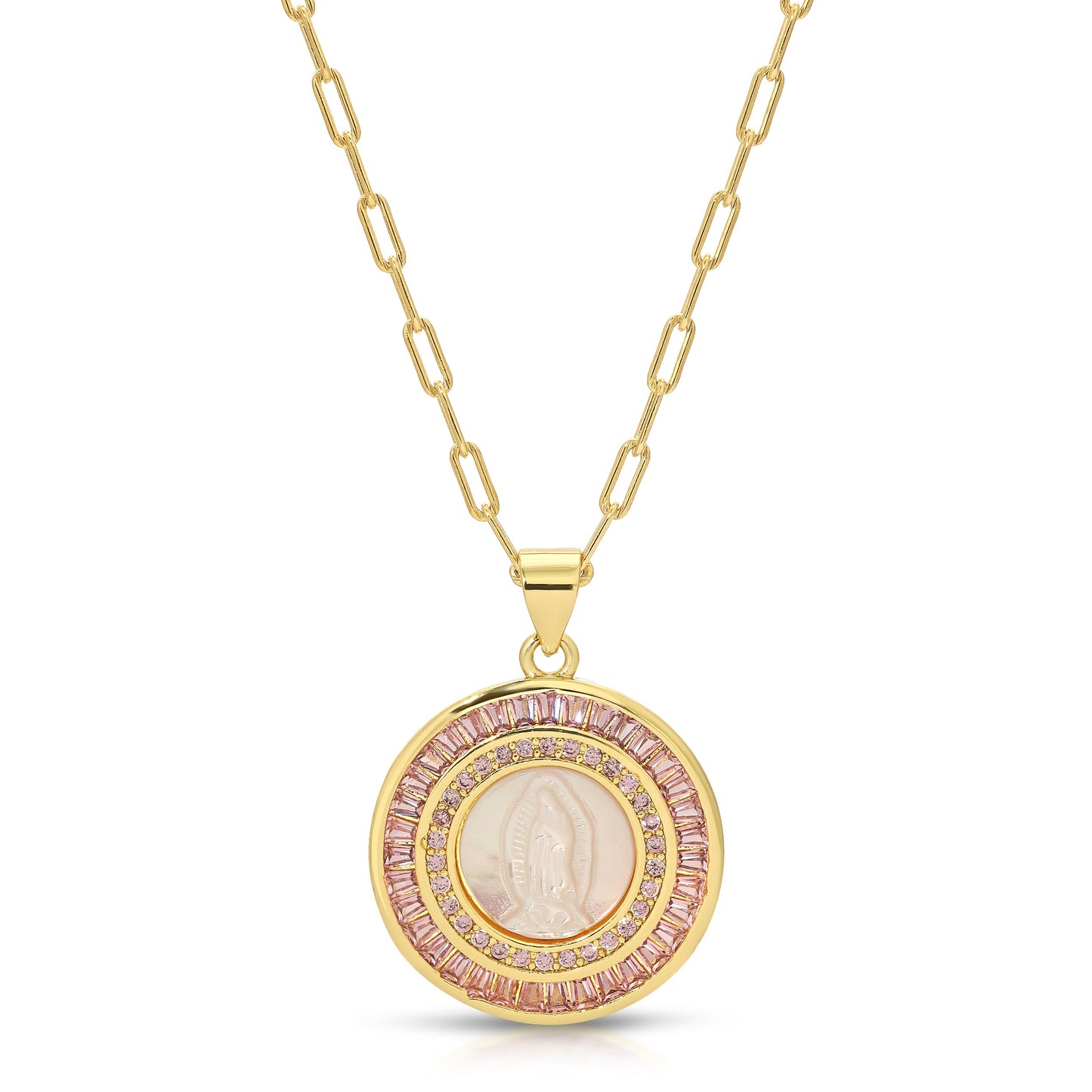 Pink Mother Mary Necklace in Elegant Design