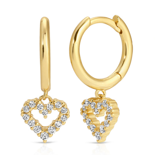 Mini CZ Heart Huggie Earrings in Demi-Fine Style