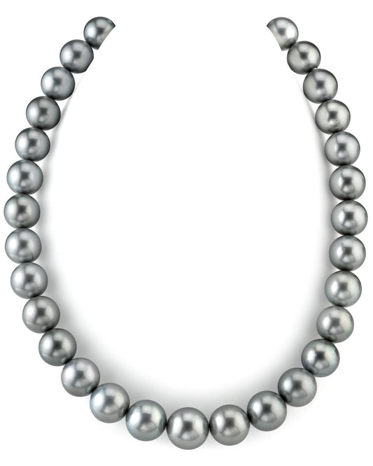 Tahitian Silver True Round Pearl Necklace 12mm to 14mm