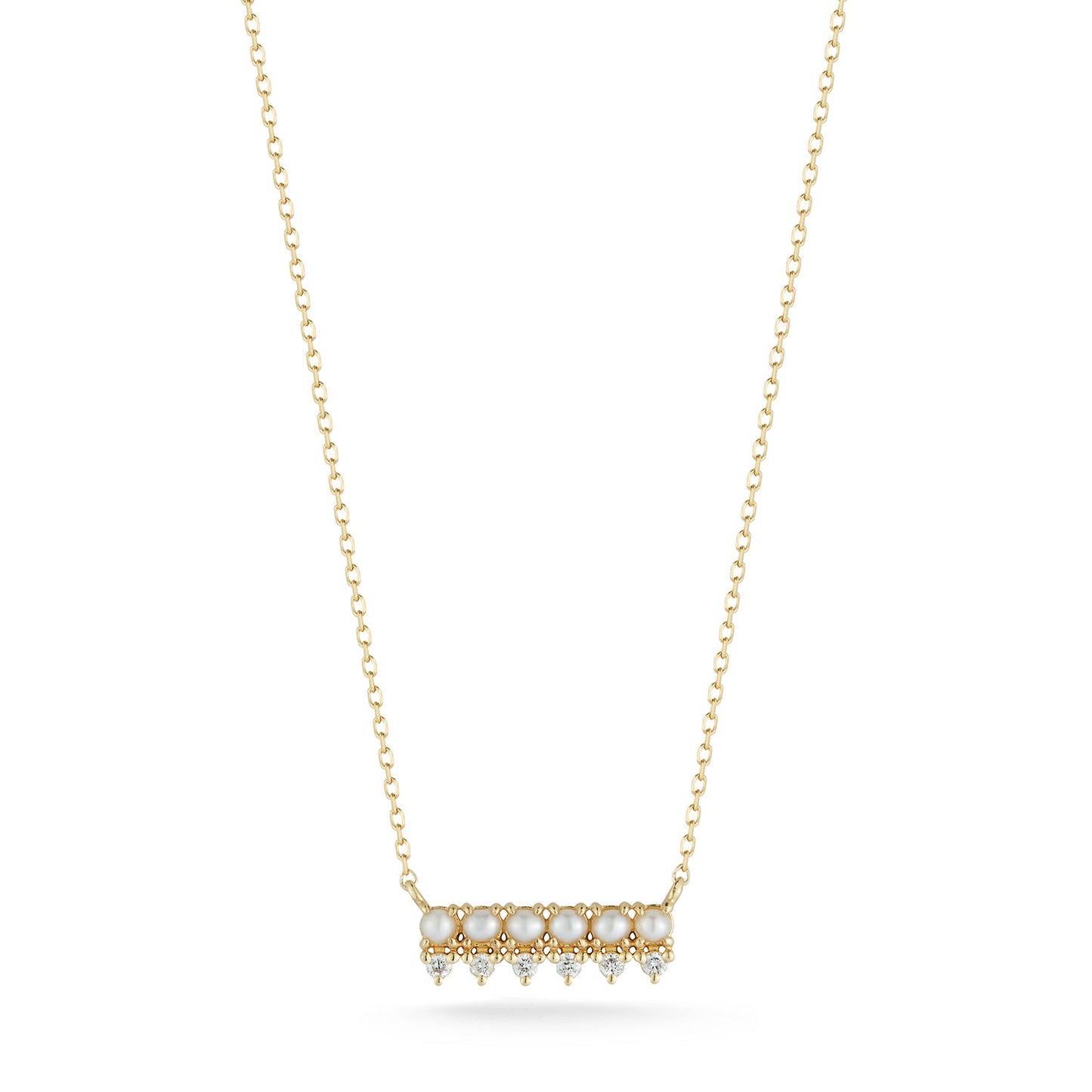 Pearl and Diamond Horizontal Bar Necklace