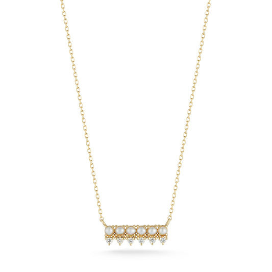 Pearl and Diamond Horizontal Bar Necklace