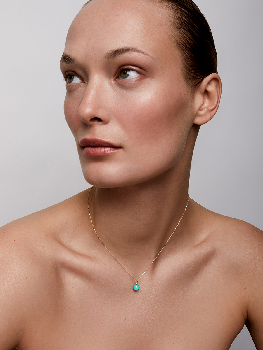 Turquoise and Diamond Dot Necklace in 14kt Gold