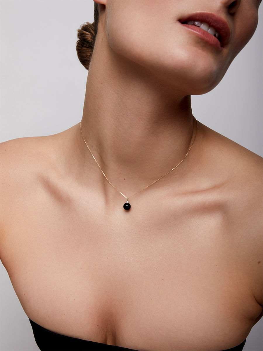 Gold Onyx and Diamond Dot Necklace