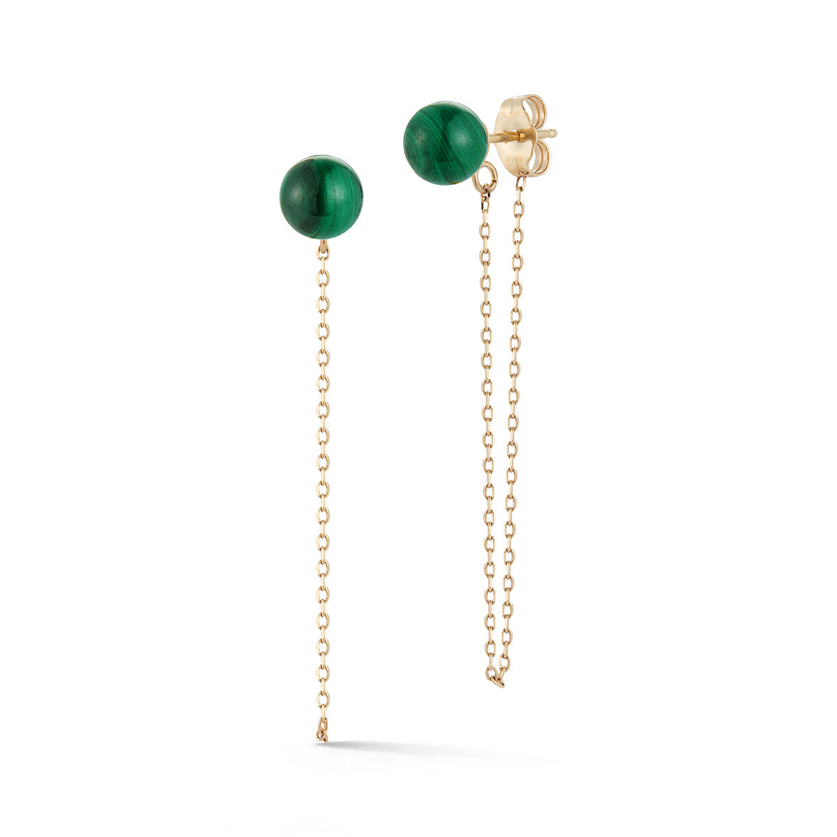 14kt Gold Malachite Stud and Chain Drop Earrings