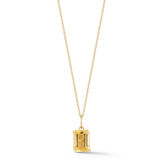 Emerald Cut Citrine Necklace in 14kt Gold