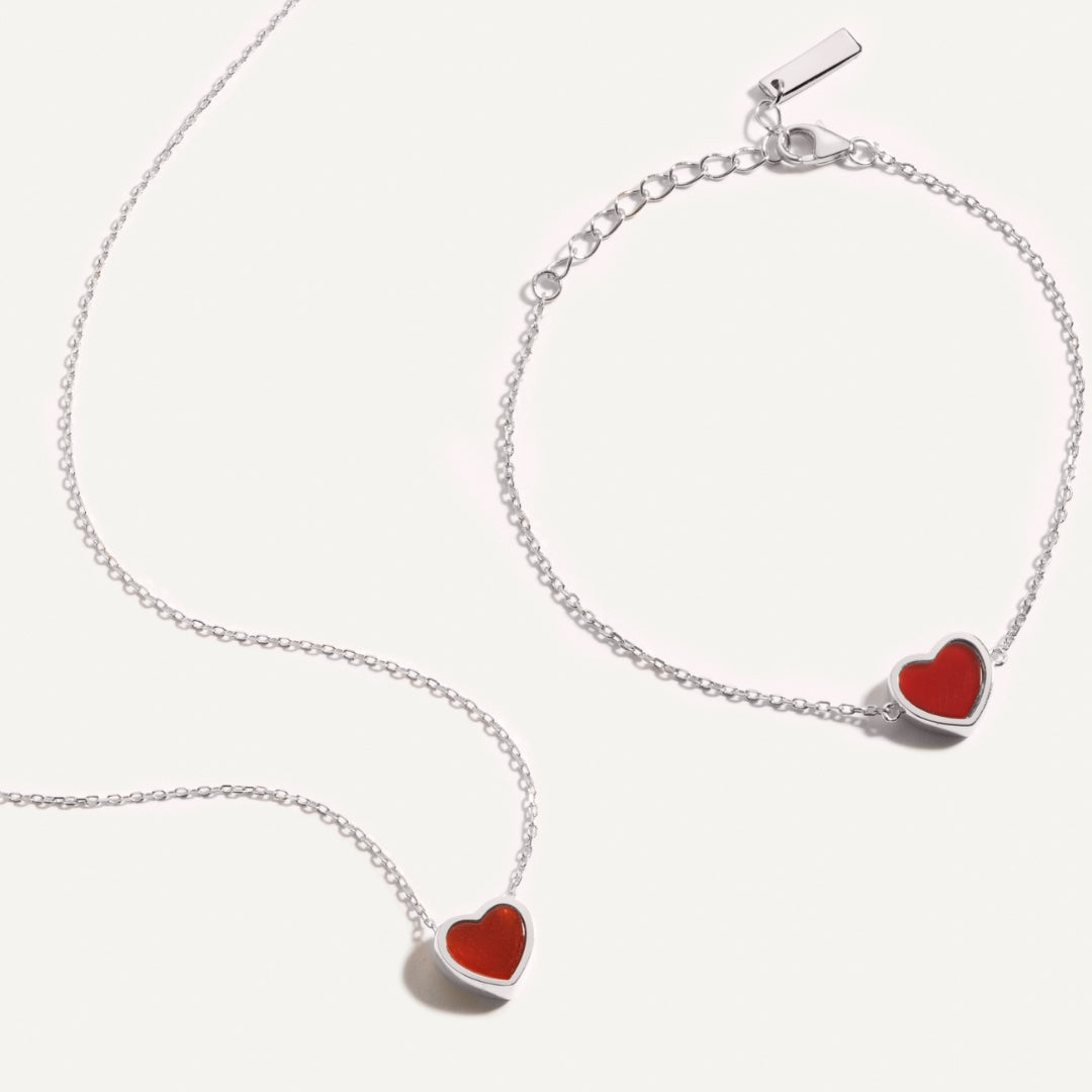 Delicate Tiny Heart Jewelry Set in Silver