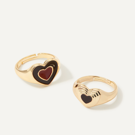 Twin Hearts Silver Ring Set