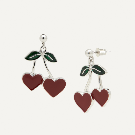 Cherry Design Earrings in Silver