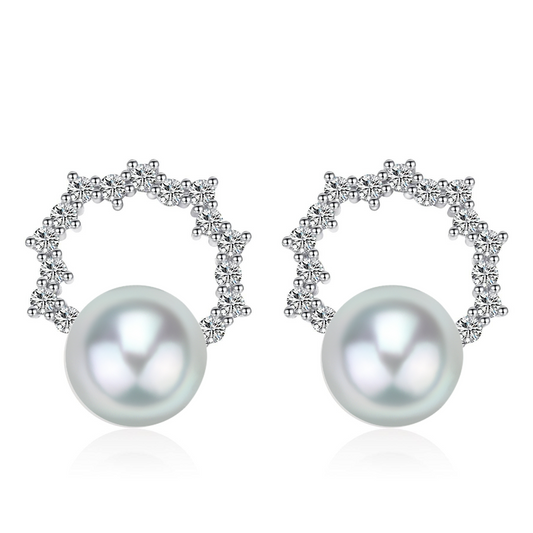 Seawater Akoya Pearl and Cubic Zirconia Stud Earrings