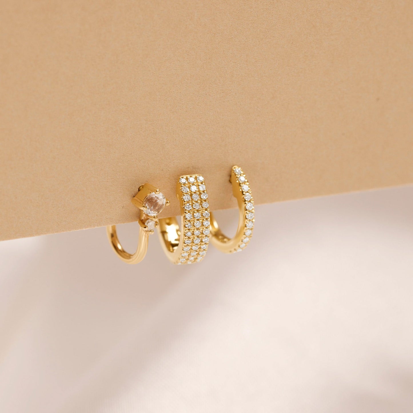 Dainty Huggie Earrings with White Diamond Pave