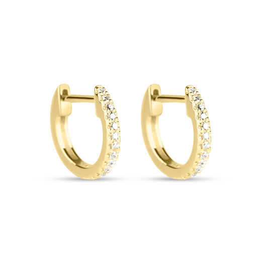 Dainty Huggie Earrings with White Diamond Pave