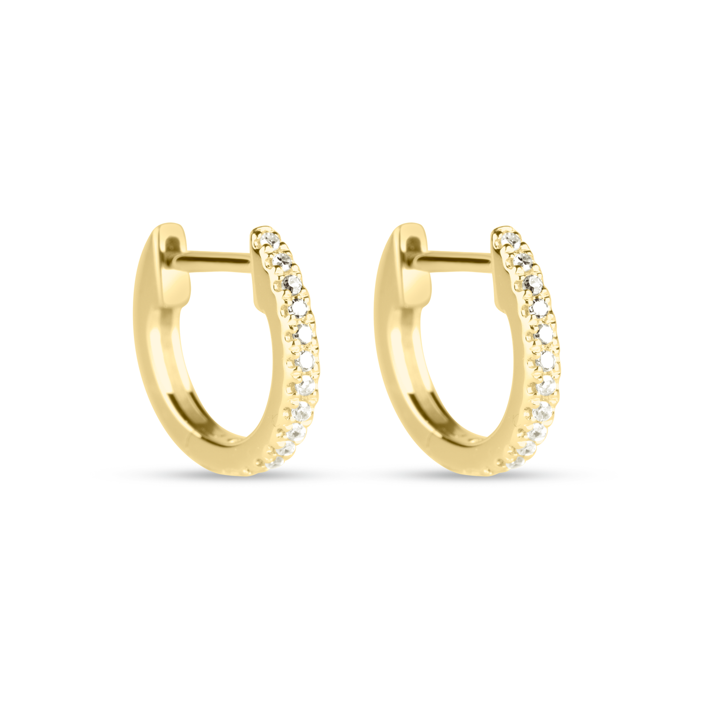 Dainty Huggie Earrings with White Diamond Pave